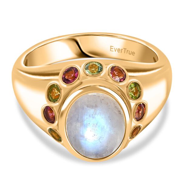 Regenbogen Mondstein, Mehrfarbiger-Turmalin Ring Messing (Gr&ouml;&szlig;e 18.00) ca. 3.72 ct