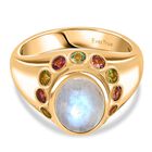 Regenbogen Mondstein, Mehrfarbiger-Turmalin Ring Messing (Größe 18.00) ca. 3.72 ct