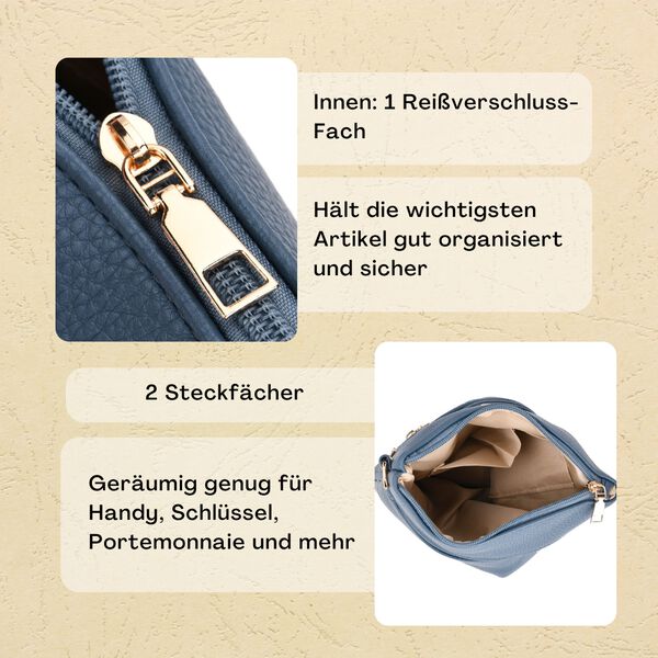 Crossbody-Tasche mit gemustertem Schulterriemen und vielen Fächern, 23×26 cm, Blau image number 1