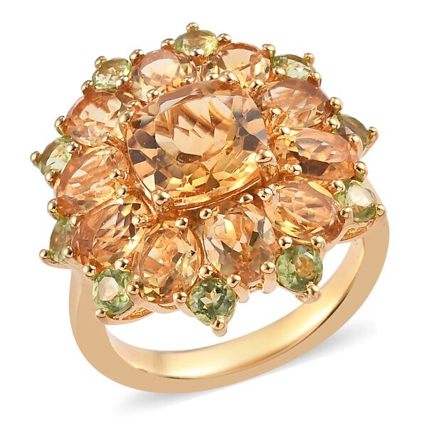 Citrin und Peridot Cluster Ring 925 Silber 585 Vergoldet image number 4