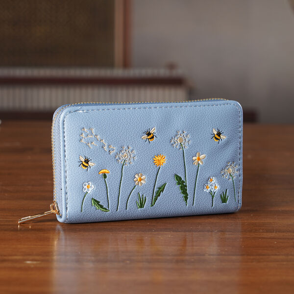 PU-Geldb&ouml;rse mit RFID-Schutz, Bienenmuster, 15,5x2,5x10cm, Blau image number 1