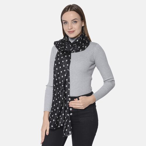LA MAREY 100 % natürlicher Maulbeerseiden Schal, Tupfen Muster, Schwarz und Weiß image number 1