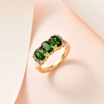 Nat&uuml;rlicher Chromdiopsid, Wei&szlig;er Zirkon Ring, 925 Silber Gelbgold Vermeil, (Gr&ouml;&szlig;e 19.00) ca. 2.87 ct