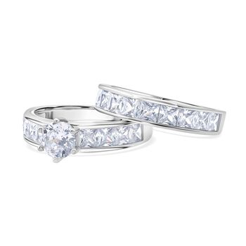 Lustro Stella - 2er Set Wei&szlig;er Zirkonia Ring 925 Silber rhodiniert (Gr&ouml;&szlig;e 17.00)