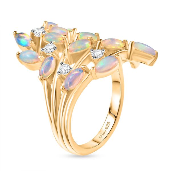 D'Joy AA Nat&uuml;rlicher, &auml;thiopischer Welo Opal, Wei&szlig;er Zirkon Ring 925 Silber 750 Gelbgold Vermeil (Gr&ouml;&szlig;e 17.00) ca. 2.12 ct image number 5