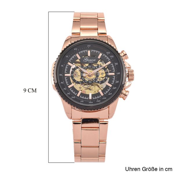 GENOA TIME - Bicolor-Armbanduhr, Reiner Edelstahl, schwarz-silberfarben, Automatik, 3 ATM wasserdicht image number 7
