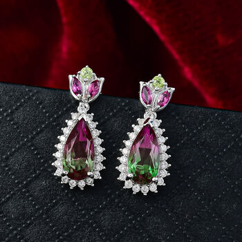 D'Joy Wassermelonen Triplett Quarz, Rhodolith Granat, Peridot und Zirkon Ohrringe - 5,27 ct.