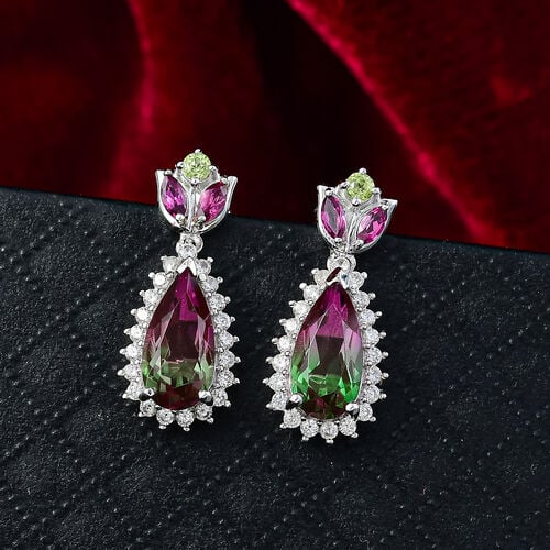 Garden Majesty - D joy Wassermelonen Quarz Triplette, Rhodolith Granat Ohrringe 925 Silber rhodiniert ca. 5,27 ct. image number 1