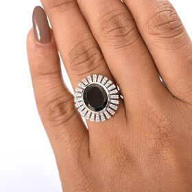 D'Joy Elite Shungit, Weißer Zirkon Ring 925 Silber rhodiniert (Größe 17.00) ca. 3,64 ct