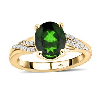 Nat&uuml;rlicher Chromdiopsid und wei&szlig;er Zirkon-Ring, 925 Silber Zweifarbige Beschichtung  ca. 2,95 ct