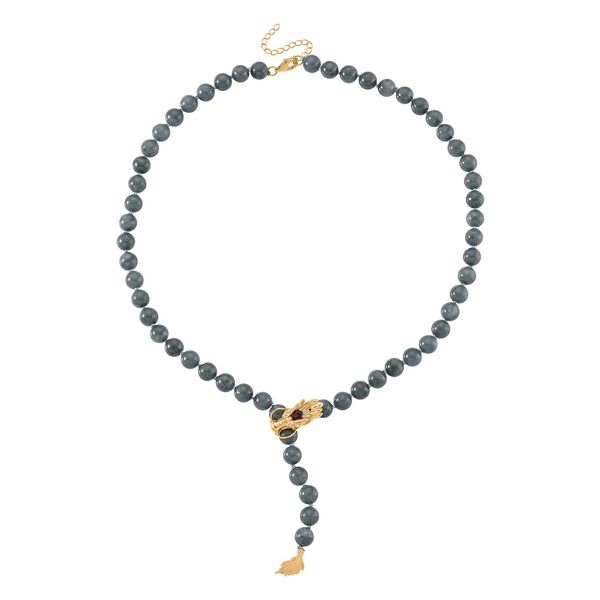 D'Joy Natürlicher Olmek Jadeit, Roter Granat Halskette ca. 50 cm + 5 cm Extender, 925 Silber vergoldet image number 3