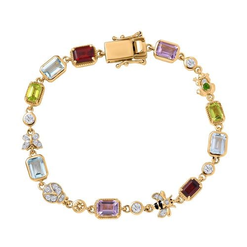 Giuseppe Perez Himmelblauer Topas, Rose De France Amethyst Armband ca. 20 cm 925 Silber 750 Gelbgold Vermeil ca. 10,41 ct. image number 0