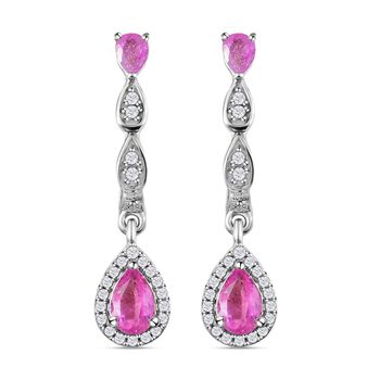 Ilakaka rosa Saphir (Fissure gef&uuml;llt)-Ohrringe, 925 Silber platiniert ca. 1.96 ct