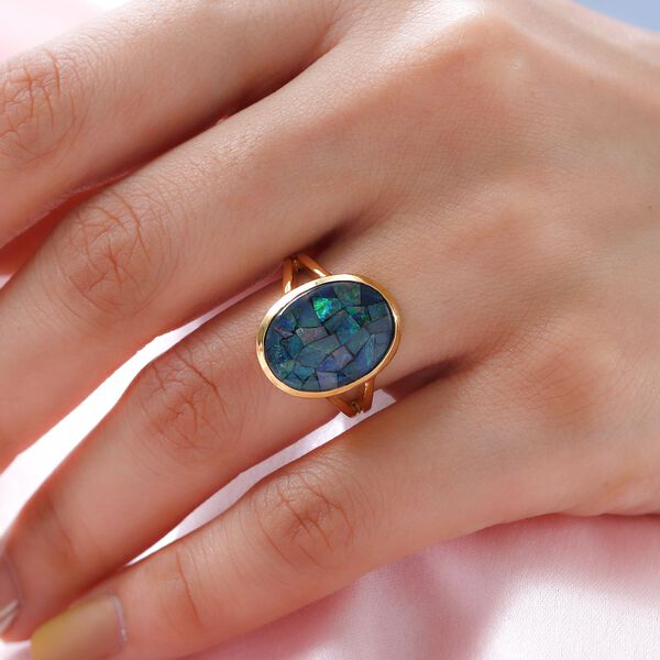Mosaik-Opal Solit&auml;r-Ring, 925 Silber Gelbgold Vermeil, 5,43 ct. image number 3