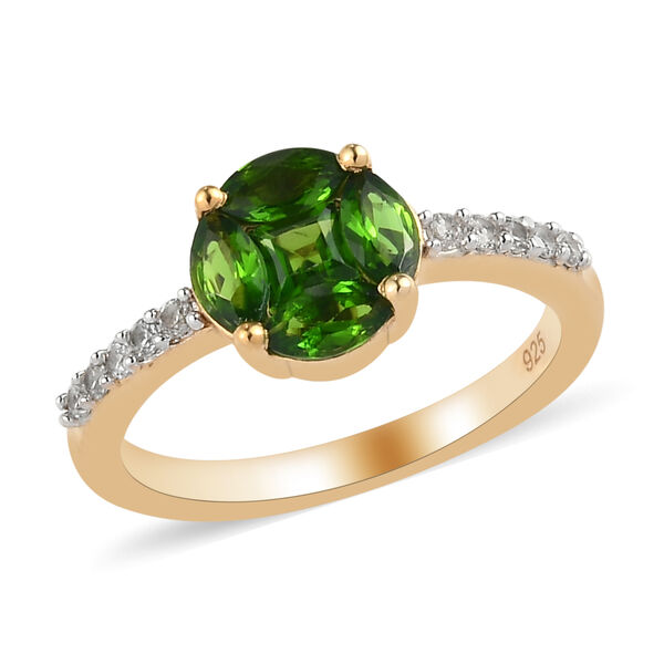 Nat&uuml;rlicher Chromdiopsid und Zirkon Ring 925 Silber vergoldet  ca. 1,14 ct image number 4
