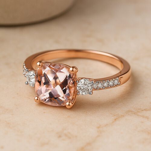 AAA Morganit, Weißer Diamant Ring 417 Gold (Größe 19.00) ca. 3,30 ct image number 1
