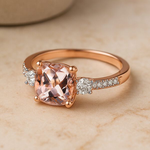 AAA Morganit, Weißer Diamant Ring 417 Gold (Größe 19.00) ca. 3,30 ct image number 1