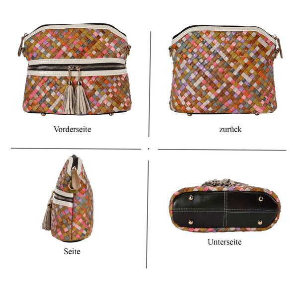 Chaos by Elsie - Gewebte Echtleder Crossbody Tasche, Beige image number 4