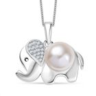 Weiße Süßwasser Perle, Weißer Zirkon Schmuckset ca. 50 cm 5.85 ct