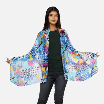 100% nat&uuml;rlicher Seiden Schal, 165x50 cm, Blau und Mehrfarbig