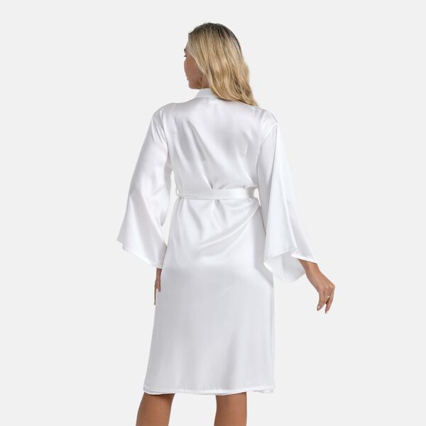 LA MAREY Kimono mit Gürtel aus 100% Maulbeerseide, Elfenbeinfarben, Einheitsgröße image number 2