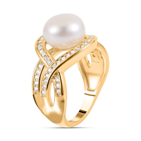 Wei&szlig;e S&uuml;&szlig;wasser Perle, Wei&szlig;er Zirkonia Ring, Messing (Gr&ouml;&szlig;e 16.00) ca. 0.80 ct image number 5