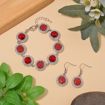 2er Set - Roter Kristall Armband und Ohrringe