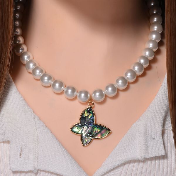 Weiße Muschelkernperlen und Abalone Muschel Halskette, 45 cm - 330 ct. image number 2