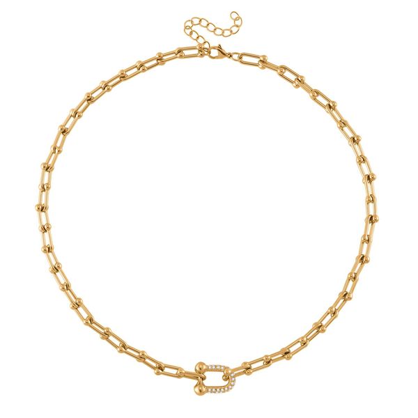 Weiße Kristall Halskette, ca. 45 cm+ 5 cm Extender, Reiner Edelstahl, goldfarben image number 3