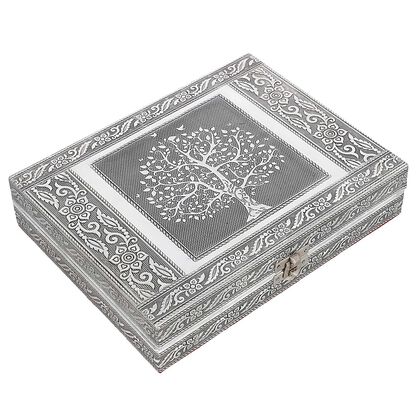 Handgefertigte Ringschatulle aus Aluminium, 23x18x5 cm, Lebensbaum