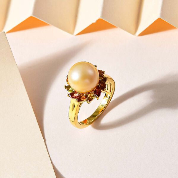 AA goldener Südseeperle und mehrfarbiger Turmalin-Ring - 9,55 ct. image number 2