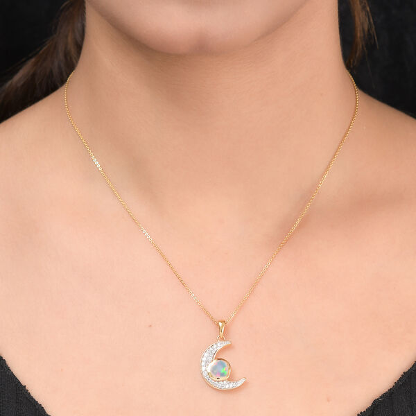 Nat&uuml;rlicher, &auml;thiopischer Opal und Zirkon-Mond-Anh&auml;nger in Silber image number 3