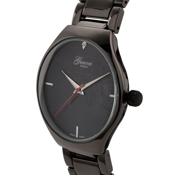 GENOA - Wei&szlig;er Diamant Uhr mit Japanisches Uhrwerk, 3 ATM Wasserdicht, 316L Edelstahl, Schwarz image number 3