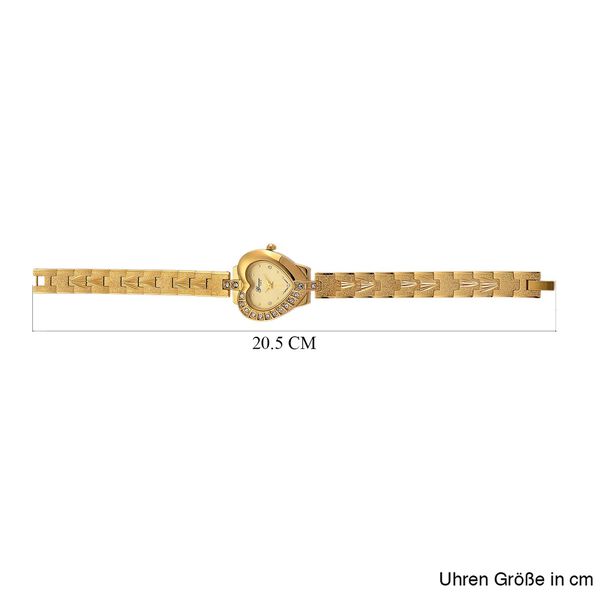 GENOA TIME - Herz-Armbanduhr Legierung, nickelfreies Messing, goldfarben, mit wei&szlig;en Kristallen, Zifferblatt Gold-Sunshine, 3 ATM wasserdicht image number 8