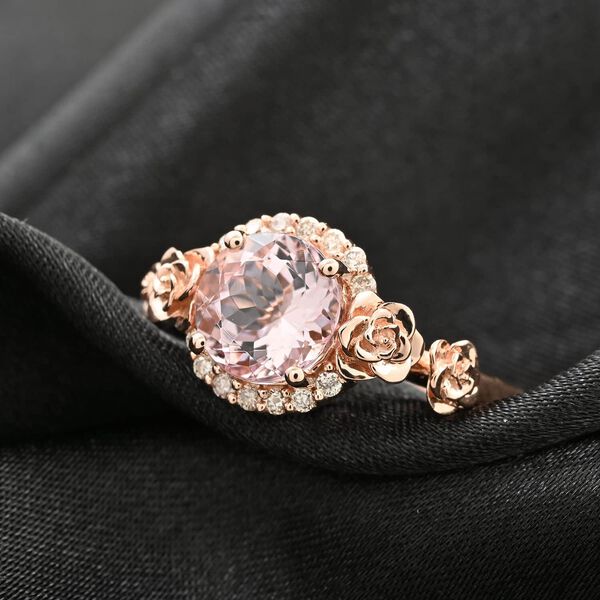 LUXORO zertifiziert und gepr&uuml;ft AAA Rosa Morganit und Diamant Ring in 585 Ros&eacute;gold - 1,90 ct. image number 1