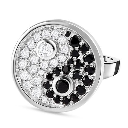 Weißer Zirkon und schwarzer Spinell-Ring, 925 Silber platiniert (Größe 21.00) ca. 1,85 ct