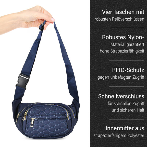 RFID-gesch&uuml;tzte Nylon Bauchtasche mit Schnellverschluss, Marineblau image number 4