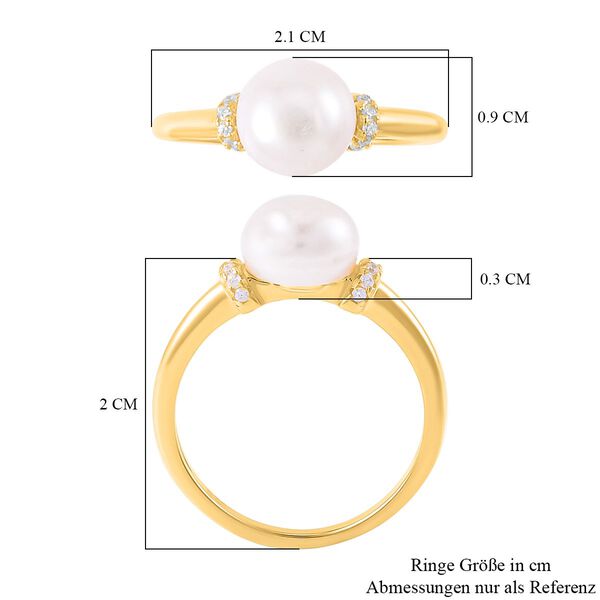 Weiße Süßwasser Perle Ring, 925 Silber vergoldet (Größe 16.00) image number 7
