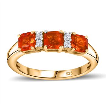 AAA Purpurroter Feueropal, Wei&szlig;er Zirkon Ring 925 Silber 750 Gelbgold Vermeil (Gr&ouml;&szlig;e 20.00) ca. 0.76 ct