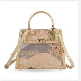 LA MAREY Signature - Seiden-Brokat-Umh&auml;ngetasche mit Tragegriff, 24 x 10 x 20 cm, Beige