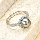 Weißer Zirkon und Tahiti Perlen-Ring, 925 Silber rhodiniert (Größe 16.00) ca. 0,52 ct image number 1