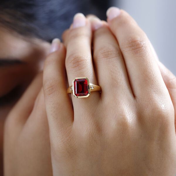 Lab Created Padparadscha-Saphir (B), Weißer Zirkon Ring, 925 Silber Gelbgold Vermeil (Größe 21.00) ca. 4.80 ct image number 3