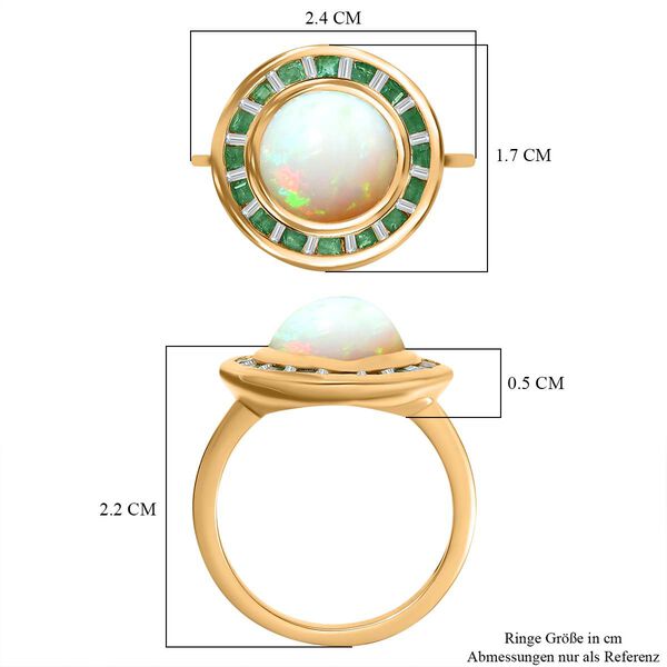 AA Natürlicher, äthiopischer Welo Opal, Smaragd Ring 925 Silber 750 Gelbgold Vermeil (Größe 17.00) ca. 3,25 ct image number 8