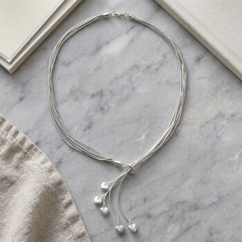 Lariat-Halskette mit Herz-Charms, nickelfreies Messing , ca. 50 cm