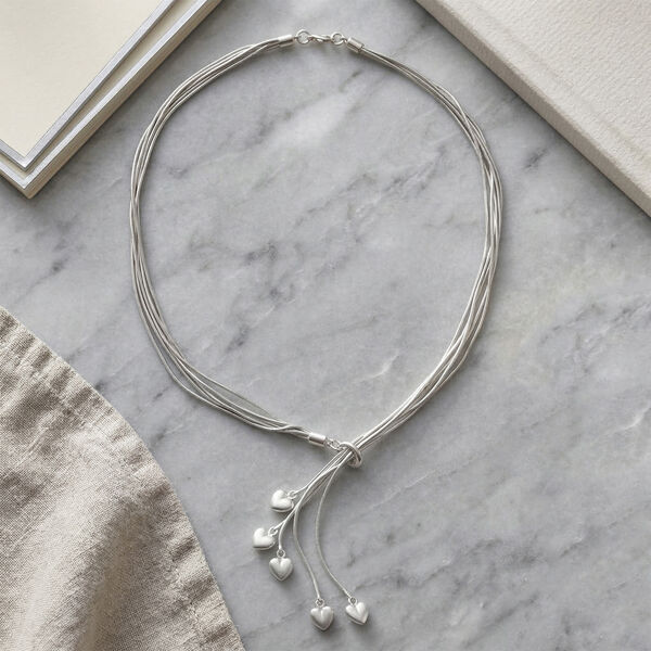 Lariat-Halskette mit Herz-Charms, nickelfreies Messing , ca. 50 cm image number 2