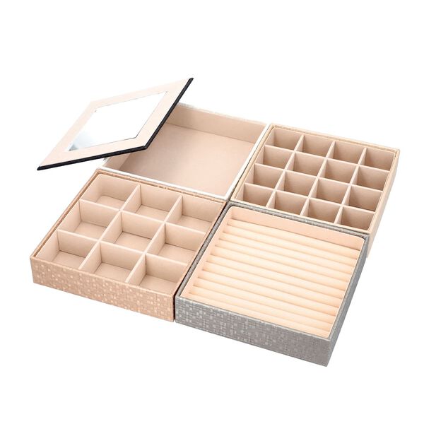 4-schichtiger Schmuck-Organizer mit großem Spiegel, 21.59x21.59x21.59 cm, nude image number 4