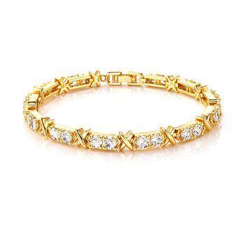 Designer Inspiriert - Wei&szlig;er Zirkonia Armband ca. 19 cm Nickelfreies Messing, goldfarben