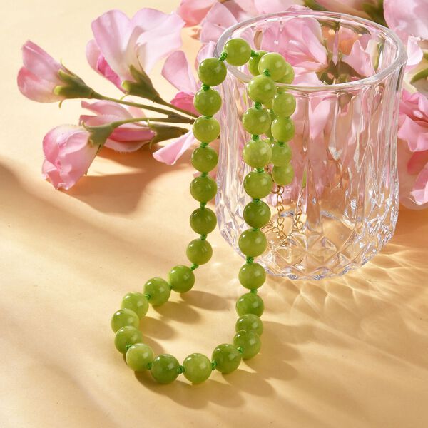 Gr&uuml;ner Quarzit Halskette ca. 45 cm Reiner Edelstahl IP-Gelbbeschichtung ca. 296.00 ct image number 2