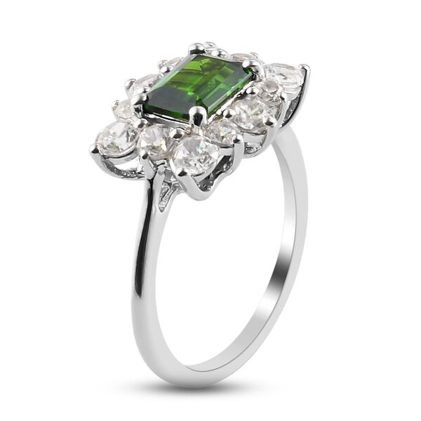 Russischer Diopsid und Zirkon Ring 925 Silber Platin-Überzug image number 4