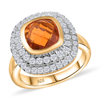 AAA Mexikanischer Purpurroter Feueropal, Moissanit Ring 925 Silber 750 Gelbgold Vermeil (Gr&ouml;&szlig;e 18.00) ca. 2.63 ct